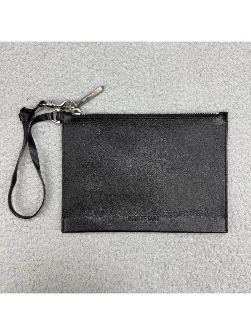 Helmut Lang Clutch Bag Medium Black Folder Leather Pouch Wristlet Purse Handbag